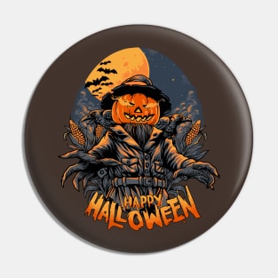 Happy Halloween Smiling Pumpkin ScareCrow Character Pin