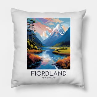 A Pop Art Travel Print of Fiordland National Park - New Zealand Pillow