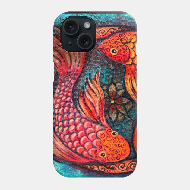 Two Koi Fish in a Pond Phone Case by Heartsake