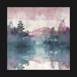 Pastel Colors Painting Of Mountain Trees With Purple Clouds T-Shirt