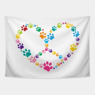 Dog paw print made of colorful heart peace sign Tapestry