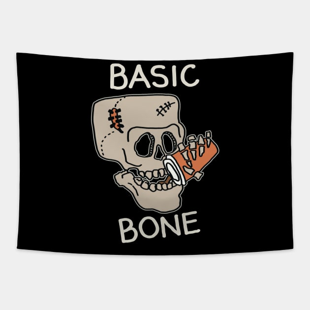 Basic Bone Simple Pleasure, Skull Skeleton Drinking Coffee, Caffeine Addicts Tapestry by SilverLake