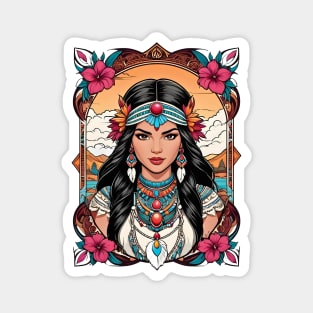 Pocahontas native American tribal retro vintage floral design Magnet