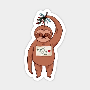 Merry Slothmas // Cute Christmas Sloth with Mistletoe Magnet