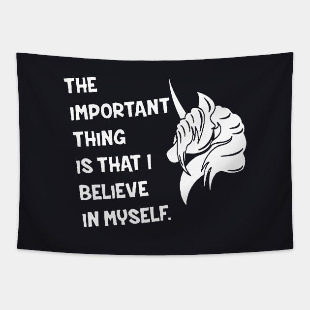 Important Thing I Believe Myself Unicorn Ladies Hoodie Motivational Unicorn Tapestry by huepham613