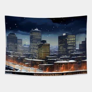 Portland Oregon First Snow: First Snow Scene in Downtown Portland, Oregon Tapestry