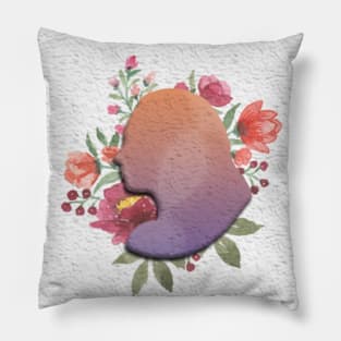 Woman with flowers as a pattern and white background Pillow