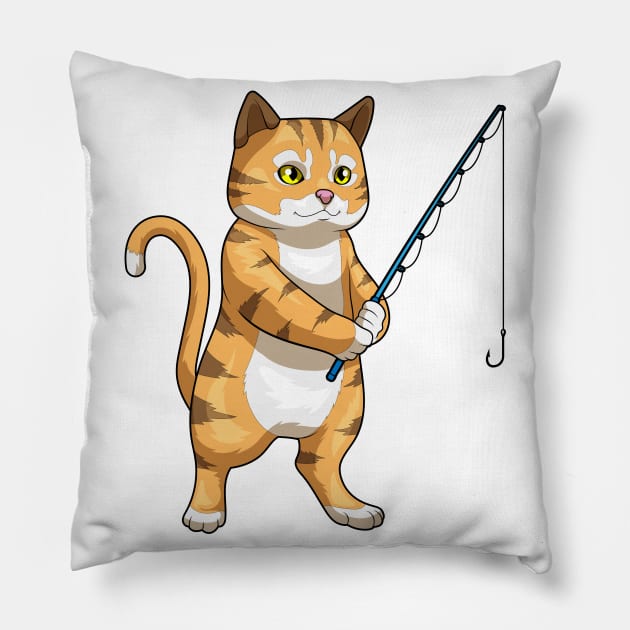 Cat Fisher Fishing rod Fishing Pillow by Markus Schnabel