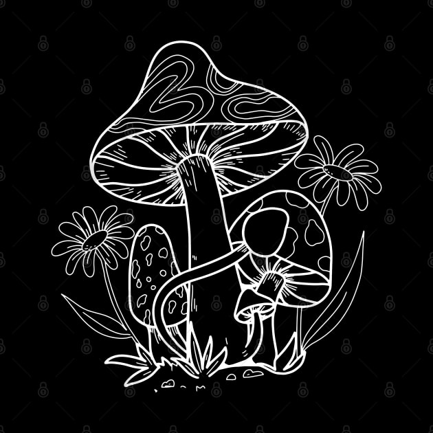 Mushroom Sprouts In Nature Line Art Design by Promen Art