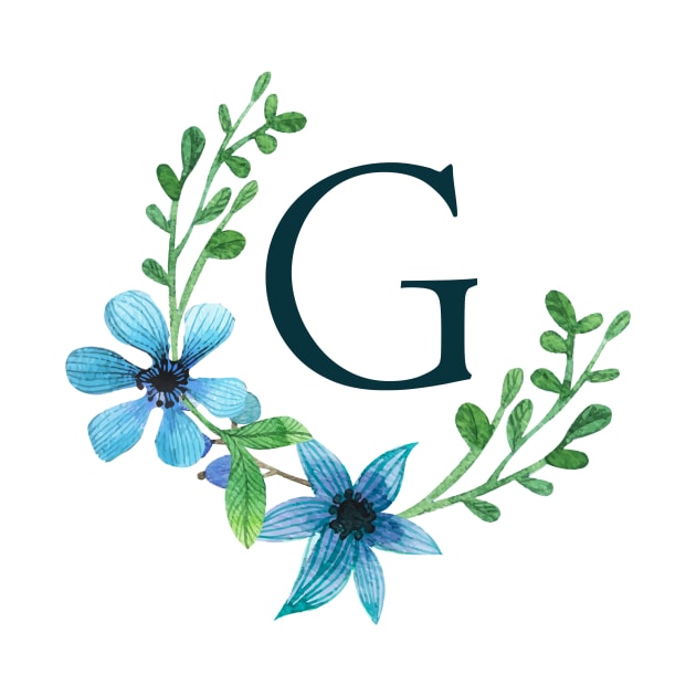 Floral Monogram G Pretty Blue Flowers by floralmonogram