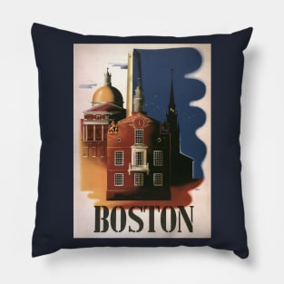 Vintage Travel Poster, Boston, Massachusetts Pillow