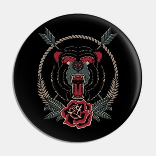 Roaring bear traditional tattoo style Pin