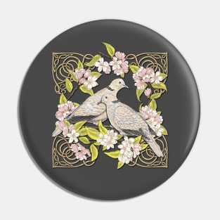 Celtic Collared Doves in Blossom Pin