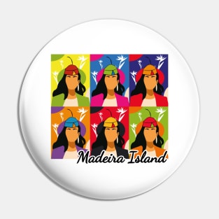 Madeira Island female pop art no face illustration using the traditional folklore hat Pin