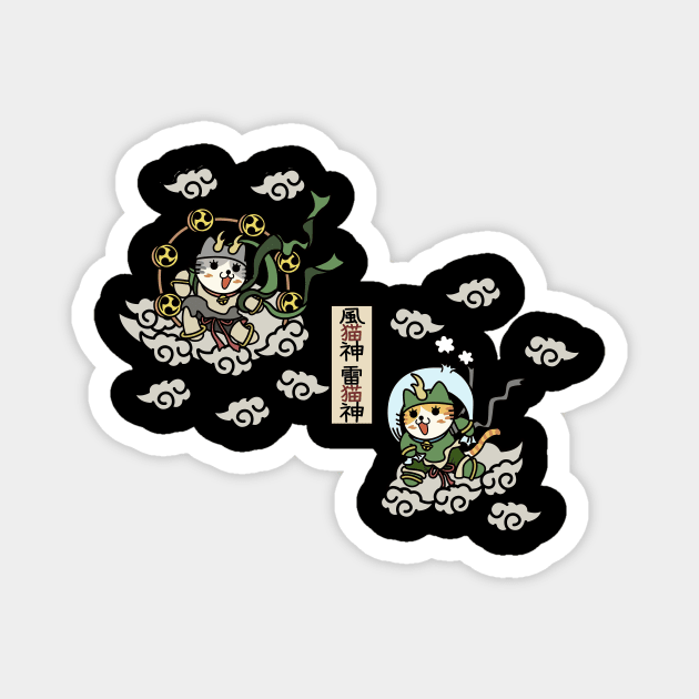 Fujin Cat God and Raijin Cat God NYanko Magnet by RakuNekoRakuGaki_Shige-Ya