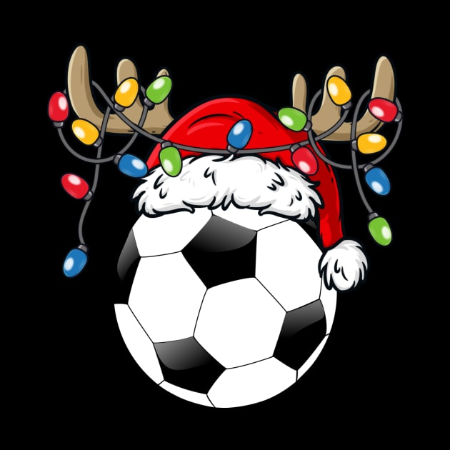 Soccer Ball With Santa Hat Reindeer Antlers Christmas Lights by Kimko