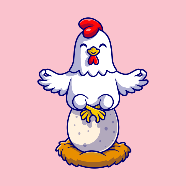 Cute Chicken Yoga On Egg Cartoon by Catalyst Labs