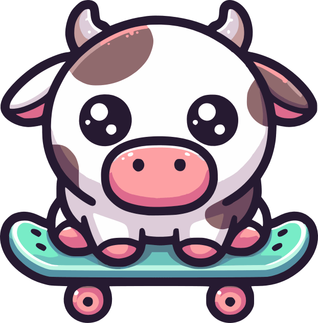 cow on a Skateboard Kids T-Shirt by Mey Designs