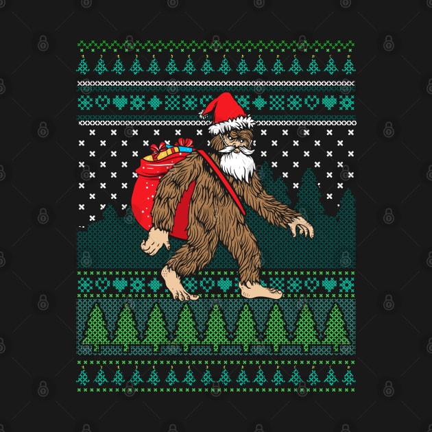 Bigfoot Sasquatch Santa Ugly Christmas by E