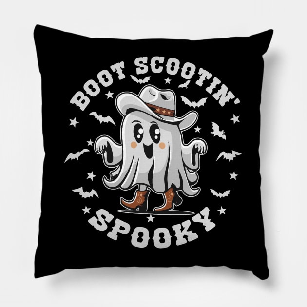 Cute Boot Scootin' Spooky Halloween Ghost Kid's Girls Halloween Western Country Pillow by TeeCreations