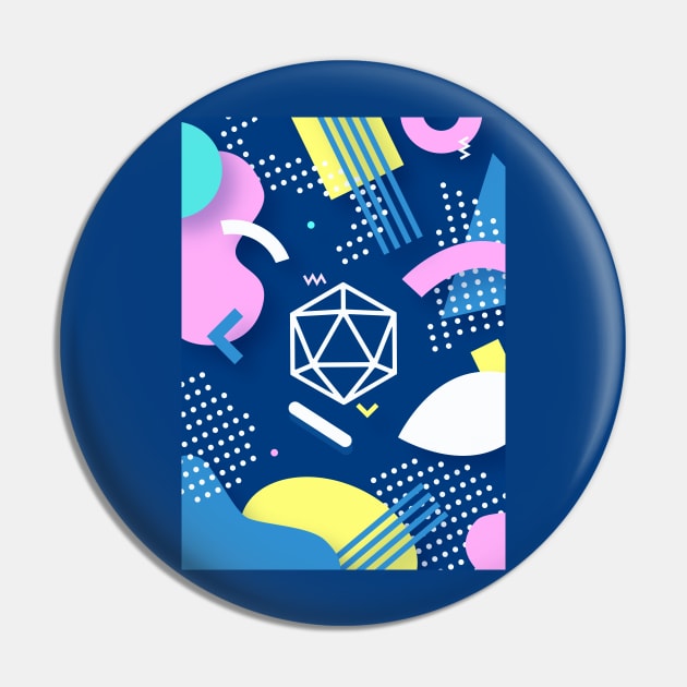 Retro Memphis Indigo Polyhedral 20 Sided Dice Tabletop RPG Pin by dungeonarmory