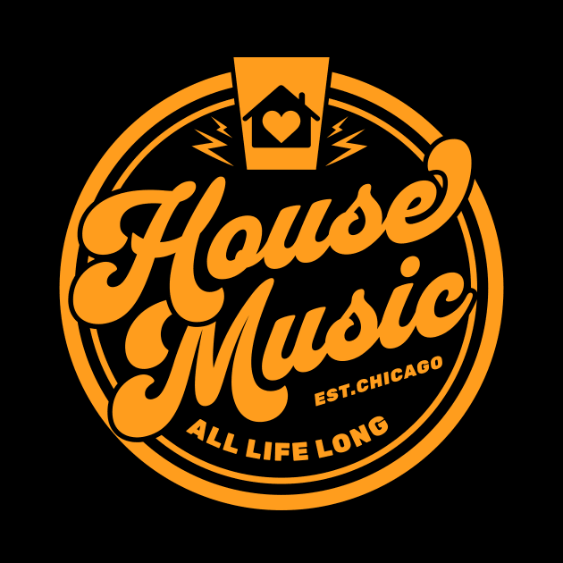 HOUSE MUSIC  - Circle Heart House Logo (Orange) by DISCOTHREADZ 