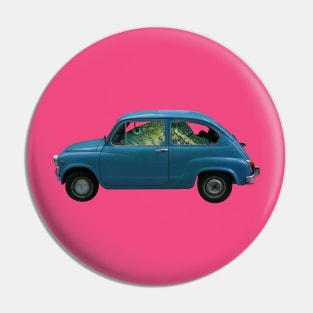 Fish Driving Blue Car Surreal Collage Pin