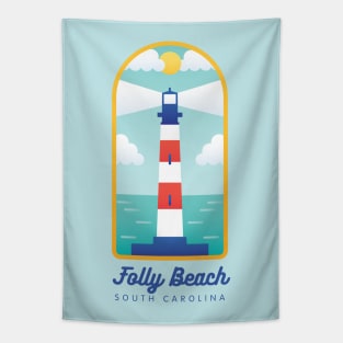 Folly Beach Morris Island Lighthouse Tourist Souvenir Tapestry