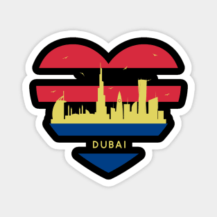 City Skyline cityscape Heart Shape Birds Flying Dubai Magnet