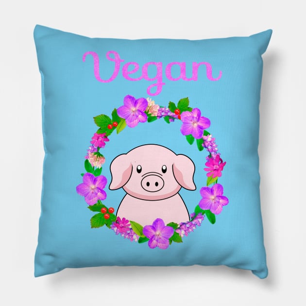 Vegan, cute pig design Pillow by Purrfect