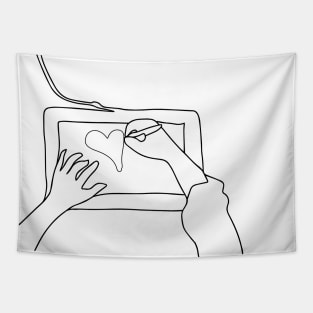 Hands working on Graphic Tablet - Hand drawing a Heart on a Graphic Tablet Tapestry