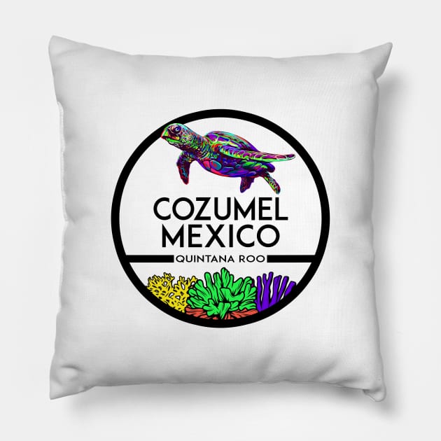 Cozumel Mexico Scuba Diving Quintana Roo Sea Turtle Pillow by DD2019