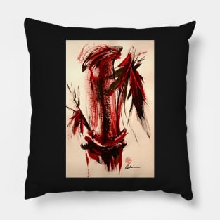 Scarlet Solace - Original Sumi-e Bamboo Painting Pillow