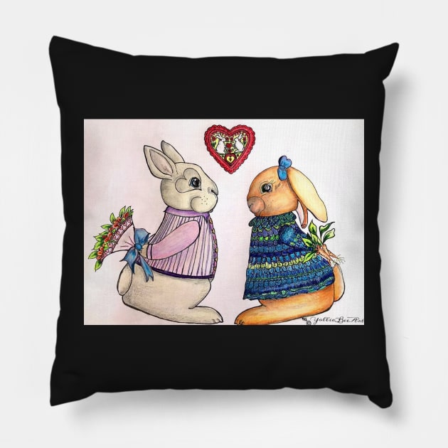 True love furever - two sweet bunnies in love Pillow by YollieBeeArt