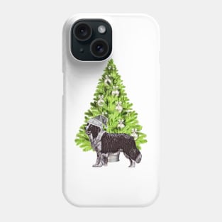 Border Collie Dog Christmas scene with Christmas tree and Santa hat Phone Case