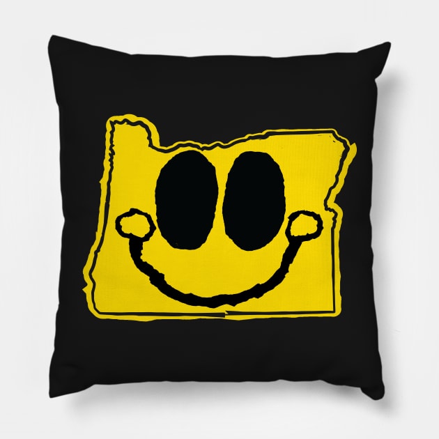 Oregon Happy Cartoon Map Face with smile Pillow by pelagio