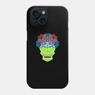 ñanduti night light ecopop skeleton catrina head in street graffiti style arts Phone Case