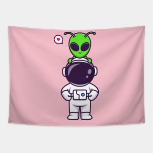 Cute Astronaut With Alien Cartoon Tapestry