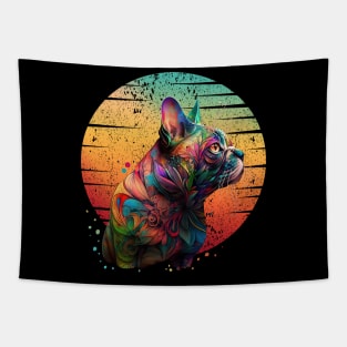 Colorful sunset and cute watercolor cat, rainbow color, colored, psychedelic Tapestry