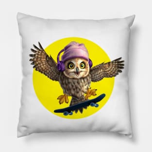 Skateboarding Owl Pillow