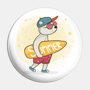 Cute bear with surfboard summer lover cute cartoon Pin