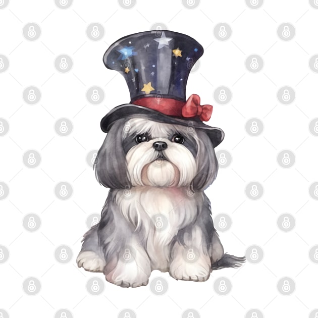 Watercolor Shih Tzu Dog in Magic Hat by Chromatic Fusion Studio