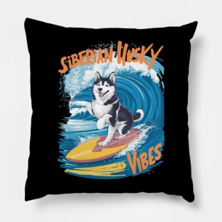 Wave Rider Siberian Husky Dog Surfing Pillow