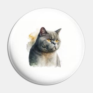 British Shorthair Cat Watercolour Painting Pin