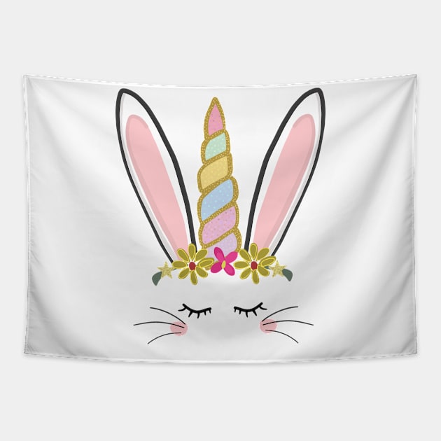 Cute Easter bunny unicorn vector with flowers Tapestry by GULSENGUNEL