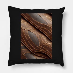 Dark Brown Ornamental Leather Stripes, natural and ecological leather print #52 Pillow