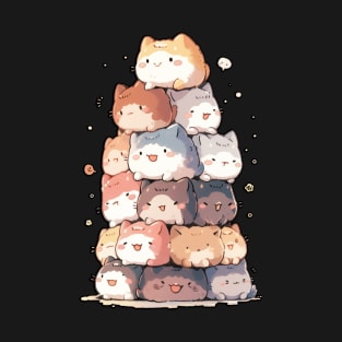 Cute Pile Cats Anime Tee, Cat Adventure in Pile Cats Land T-Shirt