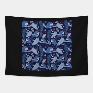 Ara Parrot Tropical Leaves Pattern Blue and Pink Tapestry