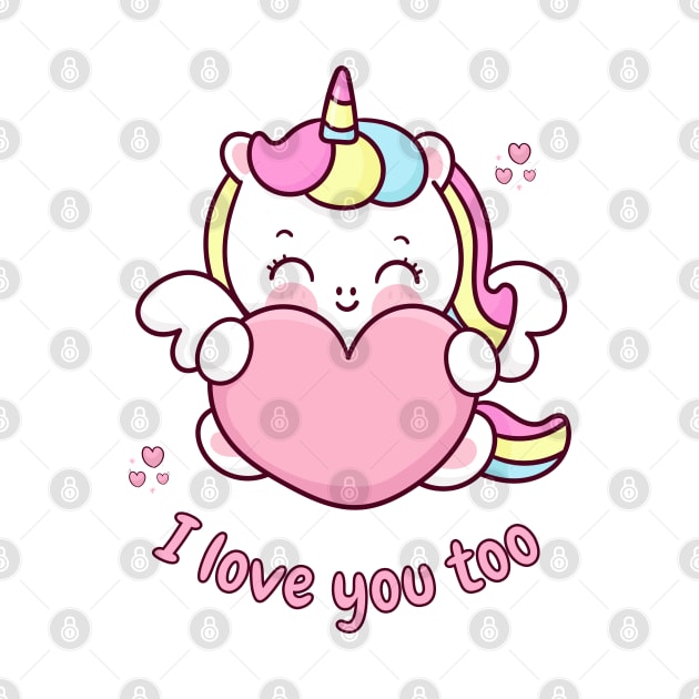 I Love You Too Cute Unicorn With Heart by teezeedy