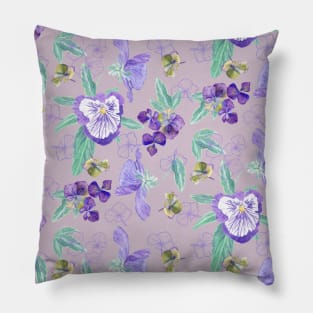 Watercolor pansies and hydrangeas on lilac Pillow